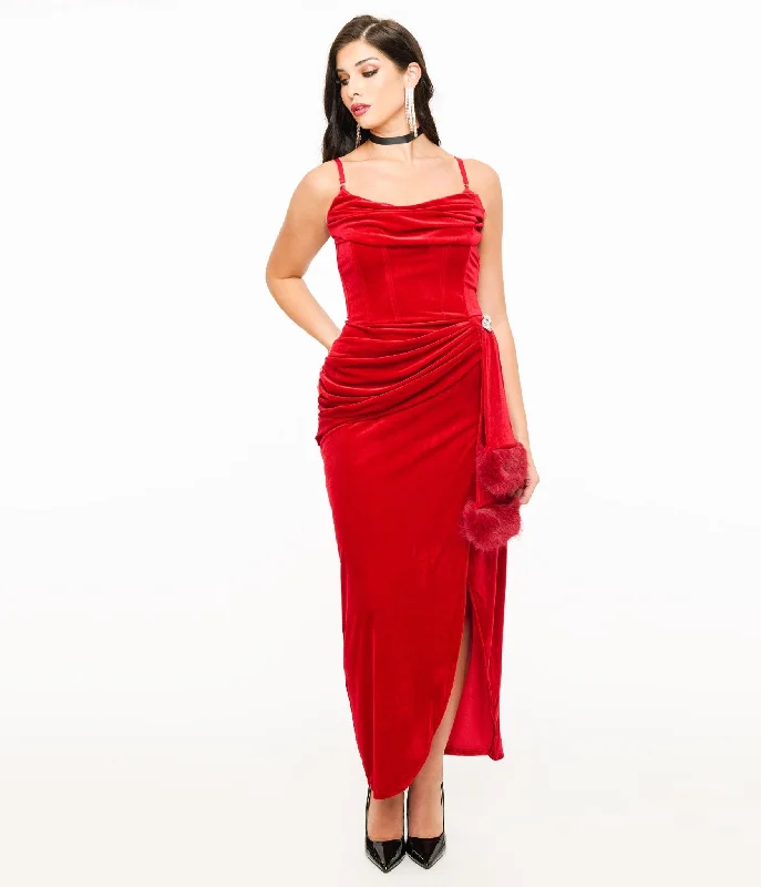 Everyday Dress with Strapless Design for a Glamorous Look Weasel Wear Red Velvet Phantom Swag Gown Everyday Dress with Strapless Design for a Glamorous Look Weasel Wear Red Velvet Phantom Swag Gown