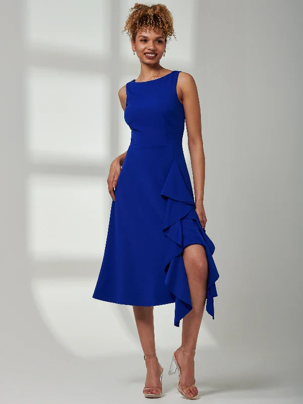 Midi dresses with ruffled hems for a romantic date night Haylen Frill Detail Midi Dress, Royal Blue Midi dresses with ruffled hems for a romantic date night Haylen Frill Detail Midi Dress, Royal Blue