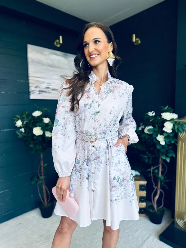 Everyday Dress with Batik Print for an Ethnic Look Maggie Belted Shirt Mini Dress Lilac Everyday Dress with Batik Print for an Ethnic Look Maggie Belted Shirt Mini Dress Lilac