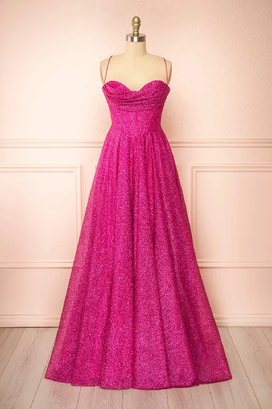 Mini dresses with keyhole necklines Lexy Fuchsia | Sparkly Cowl Neck Maxi Dress