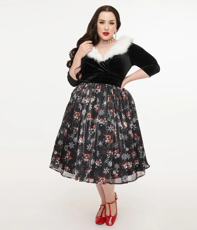 Everyday Dress with Anti - allergenic Material for Sensitive Skin Disney Holiday Collection by Unique Vintage Plus Size Minnie & Mickey Fur Collared Marceline Swing Dress Everyday Dress with Anti - allergenic Material for Sensitive Skin Disney Holiday Collection by Unique Vintage Plus Size Minnie & Mickey Fur Collared Marceline Swing Dress