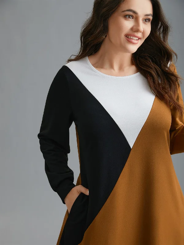 Everyday Dress with Embroidered Flowers for a Dainty Look Colorblock Contrast Pockets Knitted Midi Dress Everyday Dress with Embroidered Flowers for a Dainty Look Colorblock Contrast Pockets Knitted Midi Dress