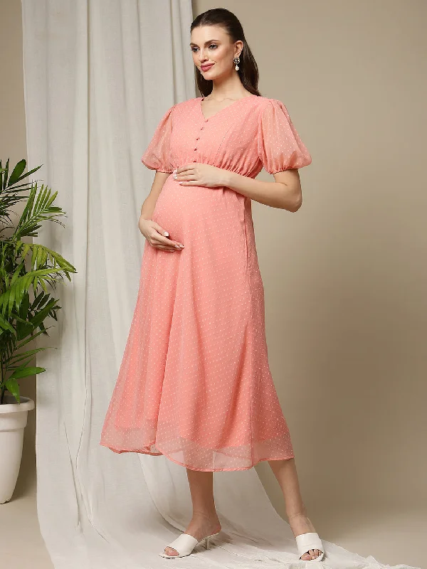 Maternity dress for a baby's first visit to the beach Maternity Casual Midi Dress- Orange Maternity dress for a baby's first visit to the beach Maternity Casual Midi Dress- Orange