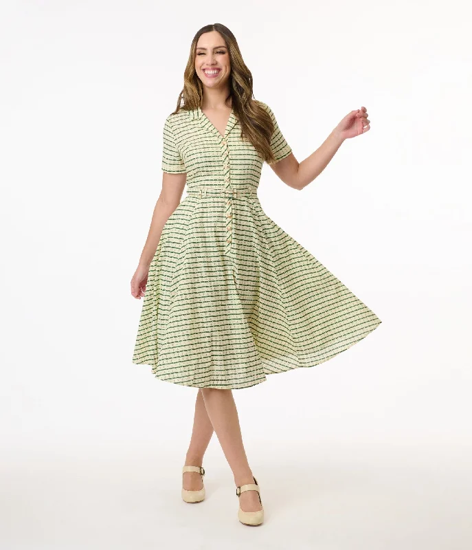 Everyday Dress with Beaded Embellishments for a Luxurious Look Royal Monk 1950s Green Anchor Stripes Cotton Swing Dress Everyday Dress with Beaded Embellishments for a Luxurious Look Royal Monk 1950s Green Anchor Stripes Cotton Swing Dress