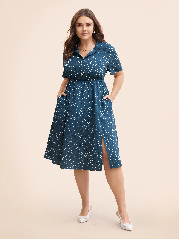 Everyday Dress with Open - back Design for a Modern Look Polka Dot Button Detail Split Hem Midi Dress Everyday Dress with Open - back Design for a Modern Look Polka Dot Button Detail Split Hem Midi Dress