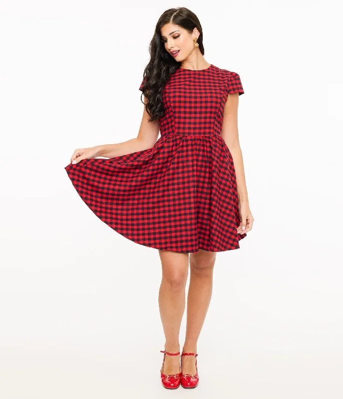 Everyday Dress with Polka - dot Design for a Fun Vibe​ Red & Black Plaid Mini Dress
