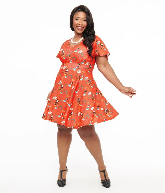 Disney Holiday Collection by Unique Vintage Plus Size Mickey Christmas Fit & Flare Dress Disney Holiday Collection by Unique Vintage Plus Size Mickey Christmas Fit & Flare Dress