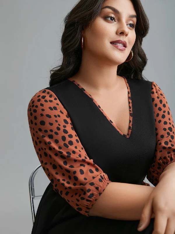  V Neck Polka Dot Color contrast Dress
