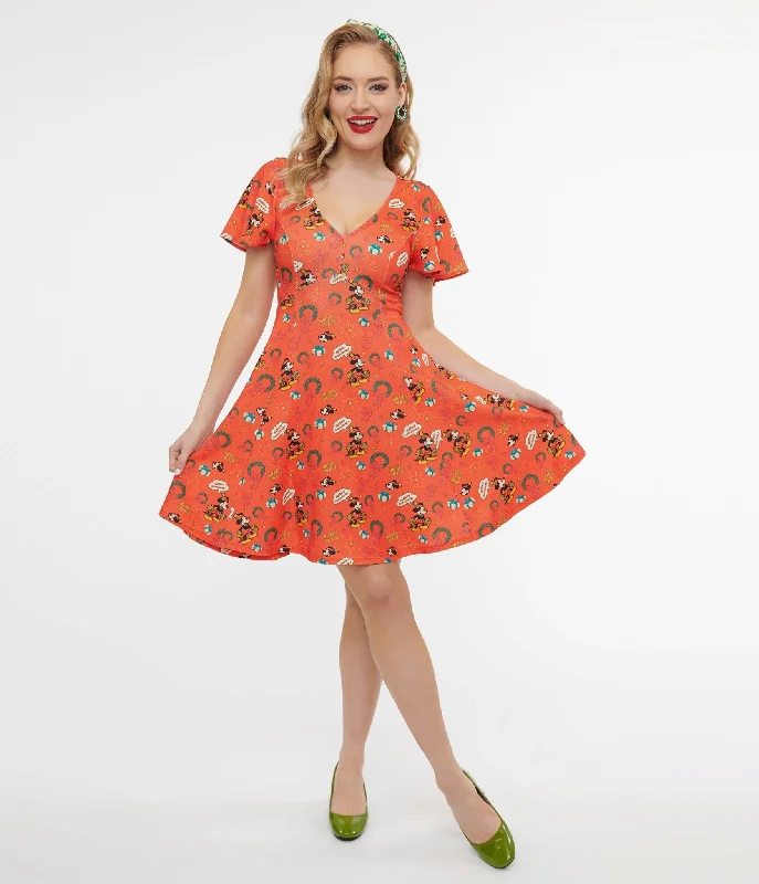 Everyday Dress with Flame - resistant Fabric for Safety - conscious Shoppers Disney Holiday Collection by Unique Vintage Mickey Christmas Fit & Flare Dress Everyday Dress with Flame - resistant Fabric for Safety - conscious Shoppers Disney Holiday Collection by Unique Vintage Mickey Christmas Fit & Flare Dress