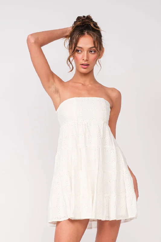 A - Line Casual Dresses for a Flattering Silhouette Avery White Eyelet Strapless Mini Dress A - Line Casual Dresses for a Flattering Silhouette Avery White Eyelet Strapless Mini Dress