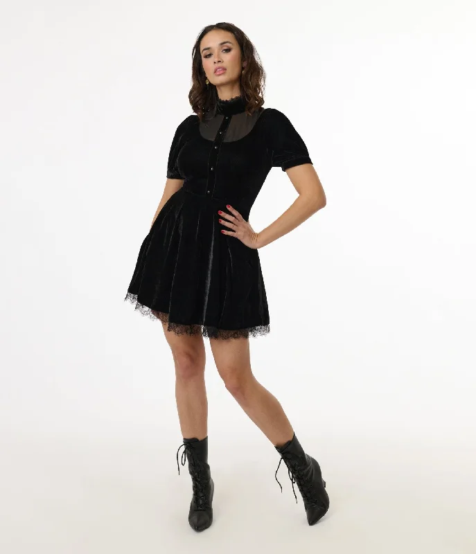  Black Velvet Victoria Goth Fit & Flare Dress