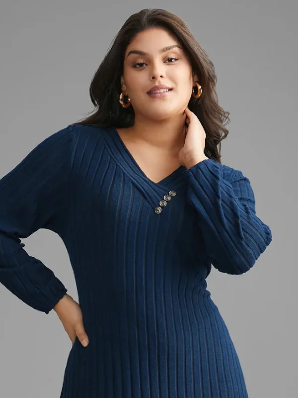 Everyday Dress with Water - resistant Coating for Outdoor Activities Plain Rib Knit Button Detail Dress Everyday Dress with Water - resistant Coating for Outdoor Activities Plain Rib Knit Button Detail Dress