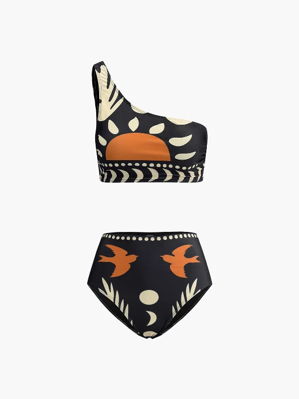 Hypoallergenic Casual Dresses for Sensitive Skin Bird Print Asymmetrical Neck Bikini Set Hypoallergenic Casual Dresses for Sensitive Skin Bird Print Asymmetrical Neck Bikini Set