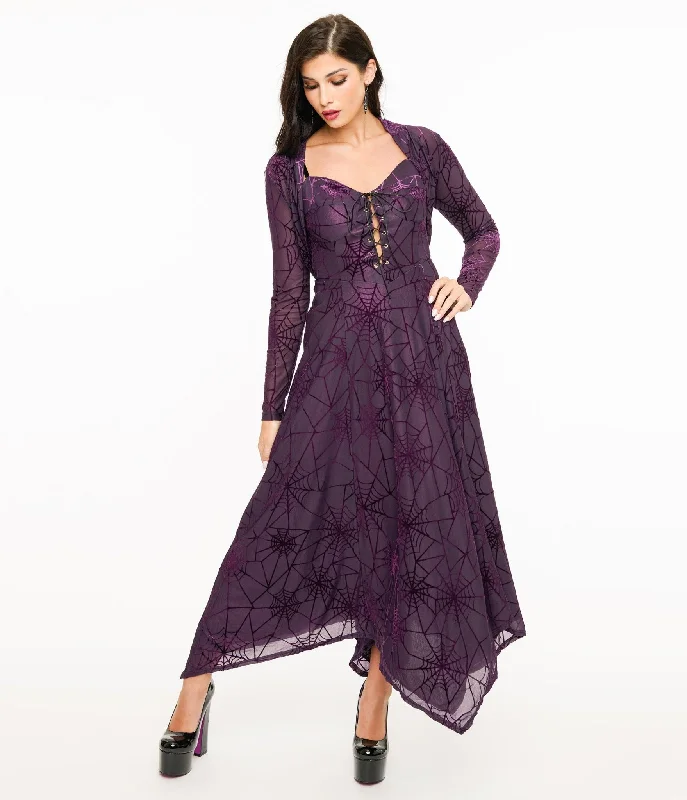 Everyday Dress with Sequined Appliques for a Sparkling Effect Wax Poetic Purple & Black Spiderweb Willow Maxi Dress & Bolero Set Everyday Dress with Sequined Appliques for a Sparkling Effect Wax Poetic Purple & Black Spiderweb Willow Maxi Dress & Bolero Set