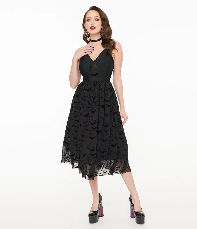  Witchwood Bags Black Velvet Bat Fit & Flare Dress