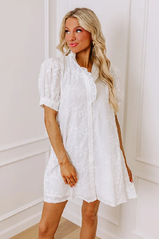 Mini dresses with geometric prints for a modern aesthetic Sunday Brunch Embroidered Mini Dress in White Mini dresses with geometric prints for a modern aesthetic Sunday Brunch Embroidered Mini Dress in White