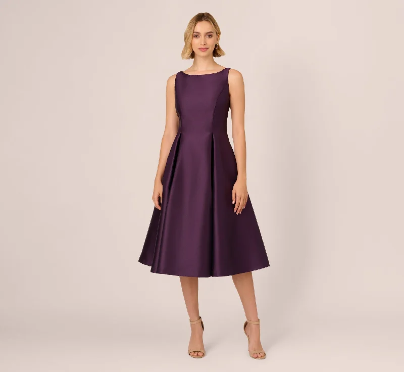 Midi dresses with wrap - around skirts for a customizable fit Sleeveless Mikado Fit And Flare Midi Dress With V-Back In Luxe Plum Midi dresses with wrap - around skirts for a customizable fit Sleeveless Mikado Fit And Flare Midi Dress With V-Back In Luxe Plum
