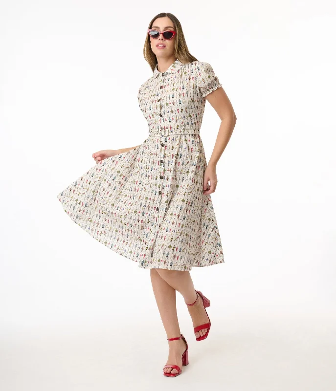Everyday Dress with Cowl Neck for a Sophisticated Style Royal Monk 1950s Retro Sports Star Print Cotton Shirt Dress Everyday Dress with Cowl Neck for a Sophisticated Style Royal Monk 1950s Retro Sports Star Print Cotton Shirt Dress