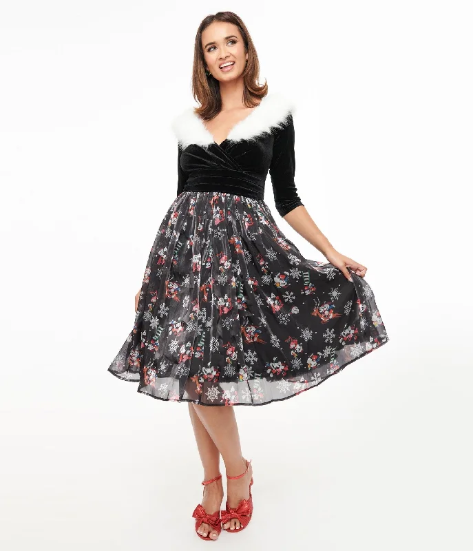Everyday Dress with Durable Polyester - cotton Blend for Long - lasting Wear Disney Holiday Collection by Unique Vintage Minnie & Mickey Fur Collared Marceline Swing Dress Everyday Dress with Durable Polyester - cotton Blend for Long - lasting Wear Disney Holiday Collection by Unique Vintage Minnie & Mickey Fur Collared Marceline Swing Dress