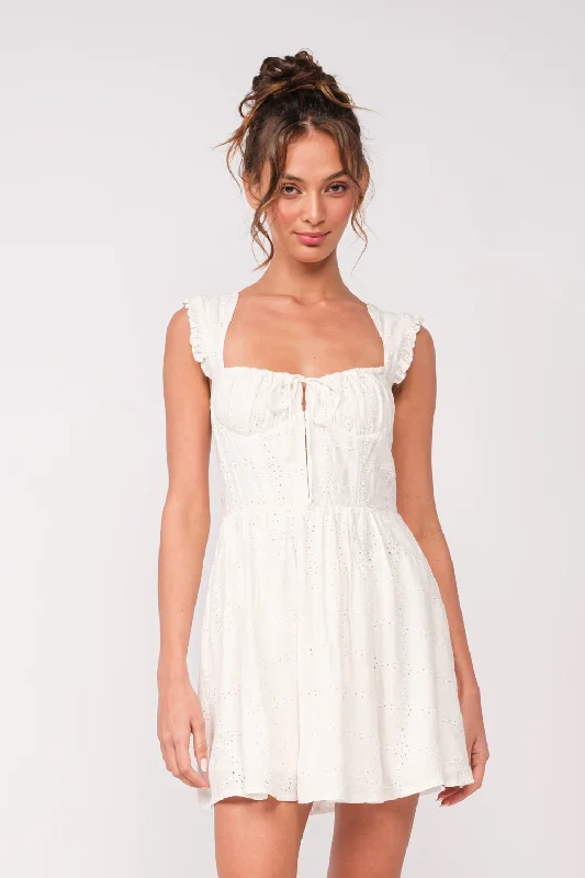 Belted Casual Dresses to Define the Waist​ Blakely White Eyelet Bustier Mini Dress