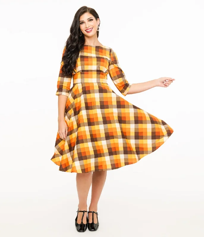 Everyday Dress with Keyhole Back for a Stylish Detail Hell Bunny 1950s Autumn Check Cotton Darlene Swing Dress Everyday Dress with Keyhole Back for a Stylish Detail Hell Bunny 1950s Autumn Check Cotton Darlene Swing Dress