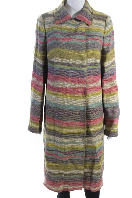 Akris Punto Womens Linen Crew Neck Button Down Coat Multi Colored