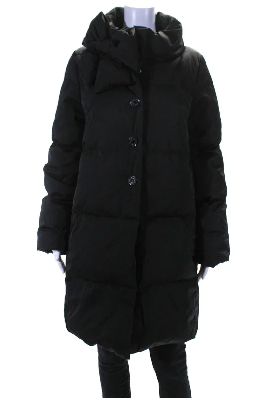 Women's cropped leather coats with silver studs for an edgy lookKate Spade New York Womens Mock Bow Neck Puffer Coat Black Women's cropped leather coats with silver studs for an edgy lookKate Spade New York Womens Mock Bow Neck Puffer Coat Black