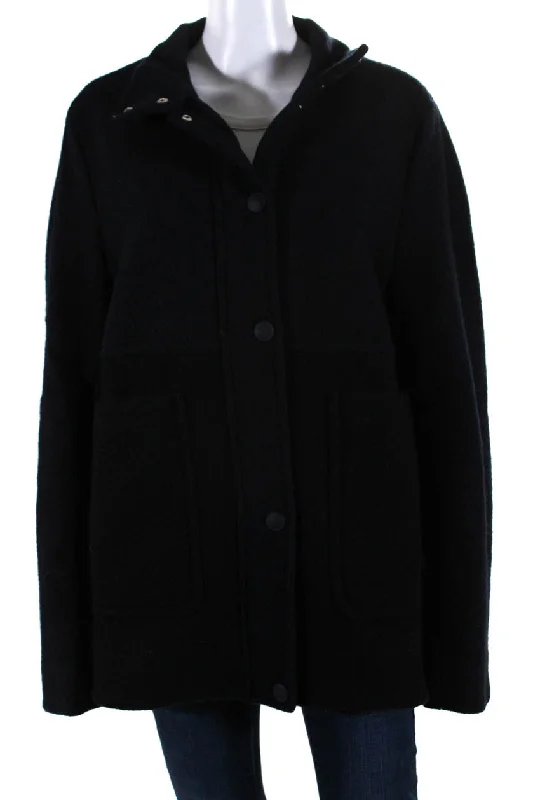 Sportmax Womens Navy Black Color Block Wool Mock Neck Long Sleeve Coat