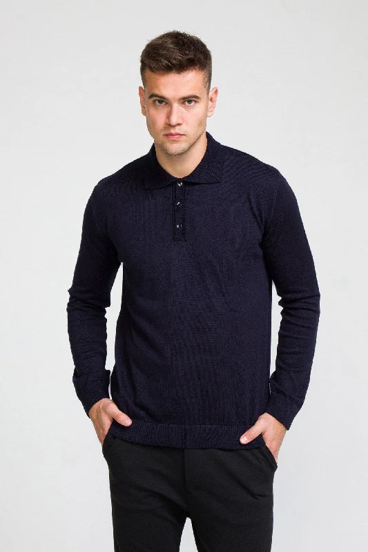 ribbed women cardigan with a classic textureMelange Blend L/S Polo - Navy