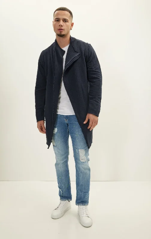 boyfriend style women cardigan for a relaxed fitZipper Closure Asymmetric Rebel Cardigan - Navy