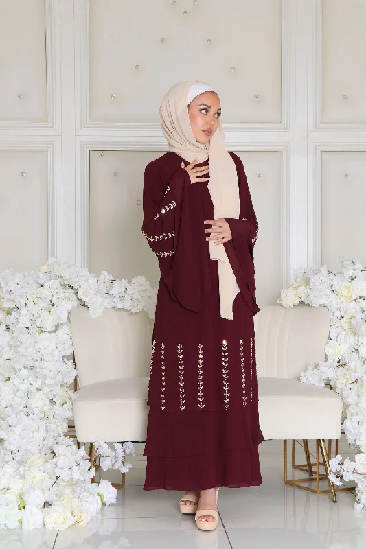 organic cotton women cardigan for an eco - friendly choiceAmor Chiffon Layered Abaya- Mahogany organic cotton women cardigan for an eco - friendly choiceAmor Chiffon Layered Abaya- Mahogany