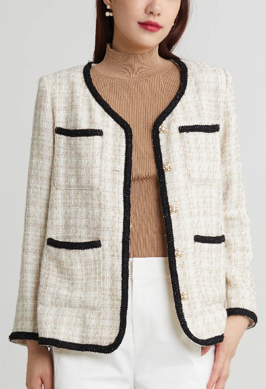machine washable women cardigan for easy careClassic Tweed Gold Button Jacket
