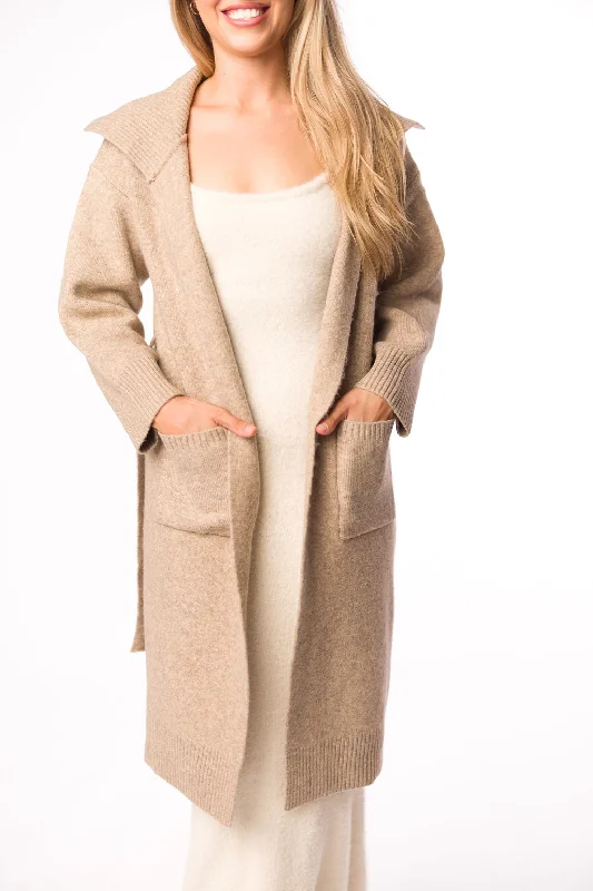 hooded women cardigan for added warmth and styleLenore Coatigan with Ribbed Collar & Pockets in Mushroom hooded women cardigan for added warmth and styleLenore Coatigan with Ribbed Collar & Pockets in Mushroom