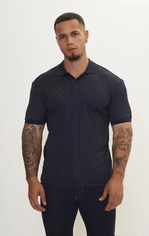 cable knit women cardigan with intricate patternsFine Ribbed Polo Shirt - Navy
