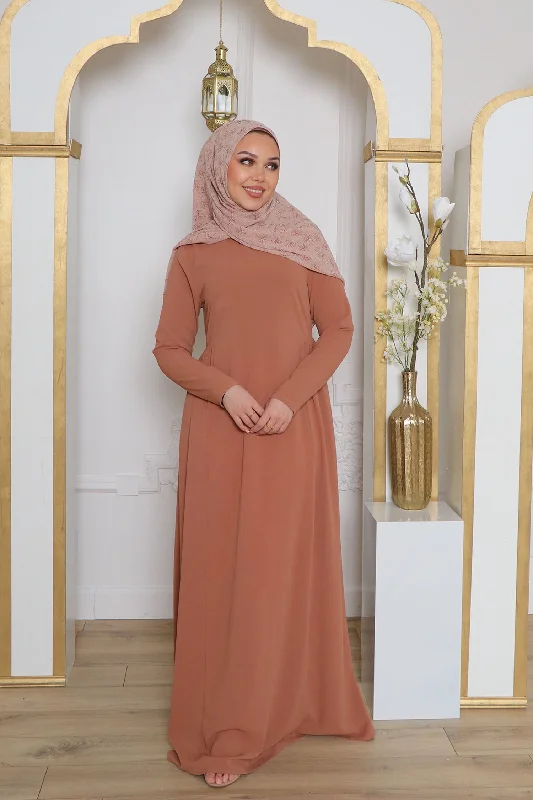 ribbed women cardigan with a classic textureGia Linen Abaya- Tan