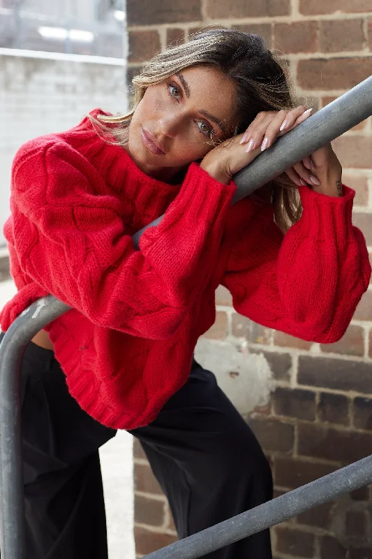 color block women cardigan with bold huesHadi Knit - Red