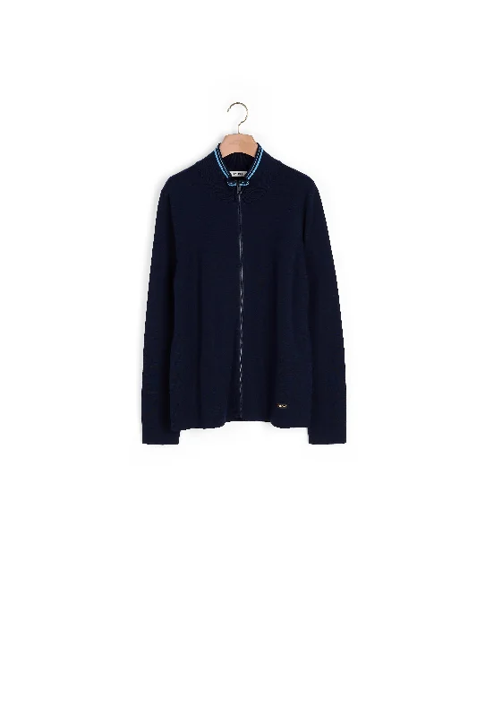 boyfriend style women cardigan for a relaxed fitCardigan zippé à col rayé