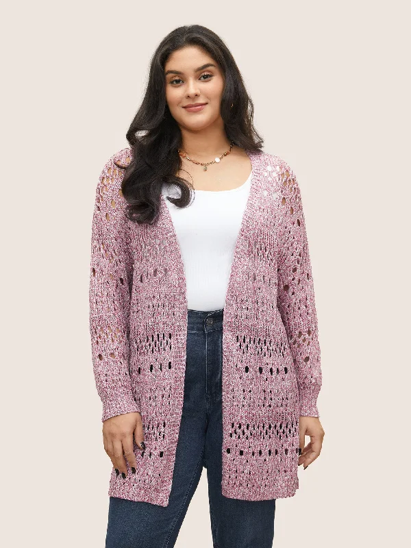 cropped women cardigan to pair with high - waisted jeansHeather Hollow Out Drop Shoulder Cardigan cropped women cardigan to pair with high - waisted jeansHeather Hollow Out Drop Shoulder Cardigan