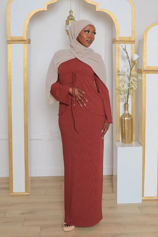 organic cotton women cardigan for an eco - friendly choiceLina Ribbed Maxi Set- Burnt Orange organic cotton women cardigan for an eco - friendly choiceLina Ribbed Maxi Set- Burnt Orange