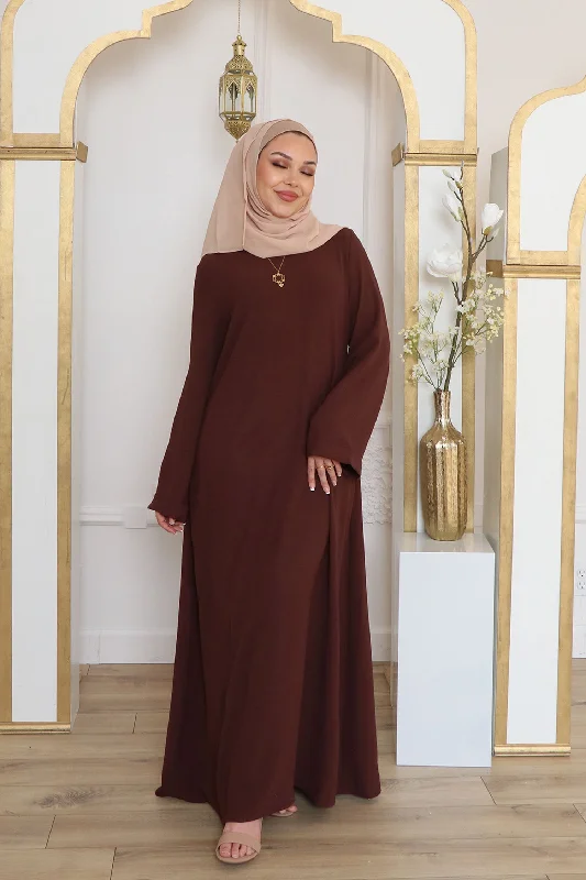 machine washable women cardigan for easy careNila Textured Essential Abaya- Brown