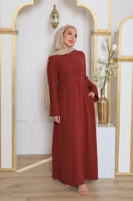 oversized women cardigan for a trendy and cozy lookNila Textured Essential Abaya- Burnt Sienna oversized women cardigan for a trendy and cozy lookNila Textured Essential Abaya- Burnt Sienna