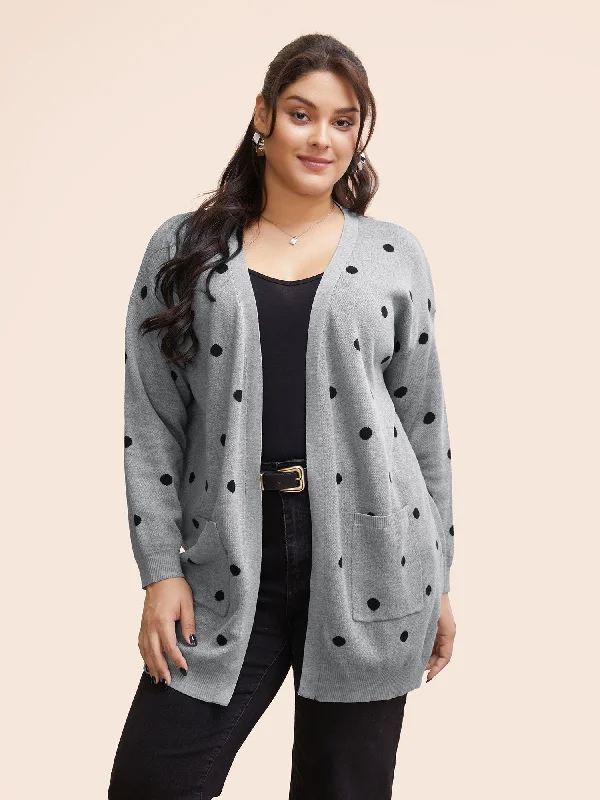 hooded women cardigan for added warmth and stylePolka Dot Kimono Collar Patch Pocket Cardigan