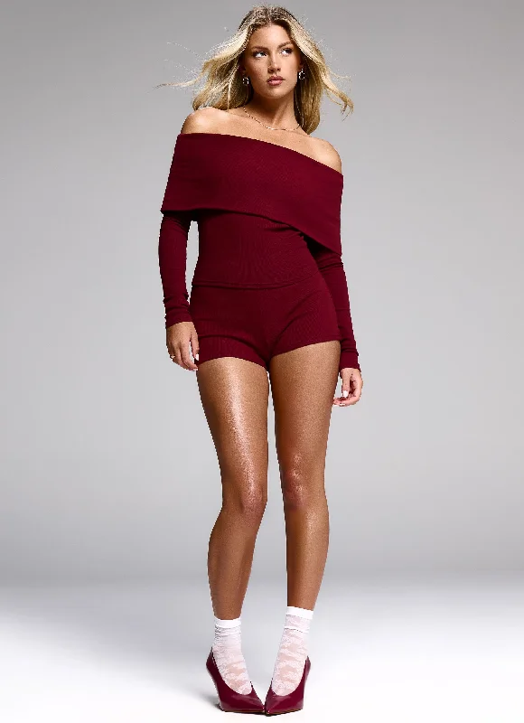 ribbed women cardigan with a classic textureSpectate Mini Shorts - Maroon