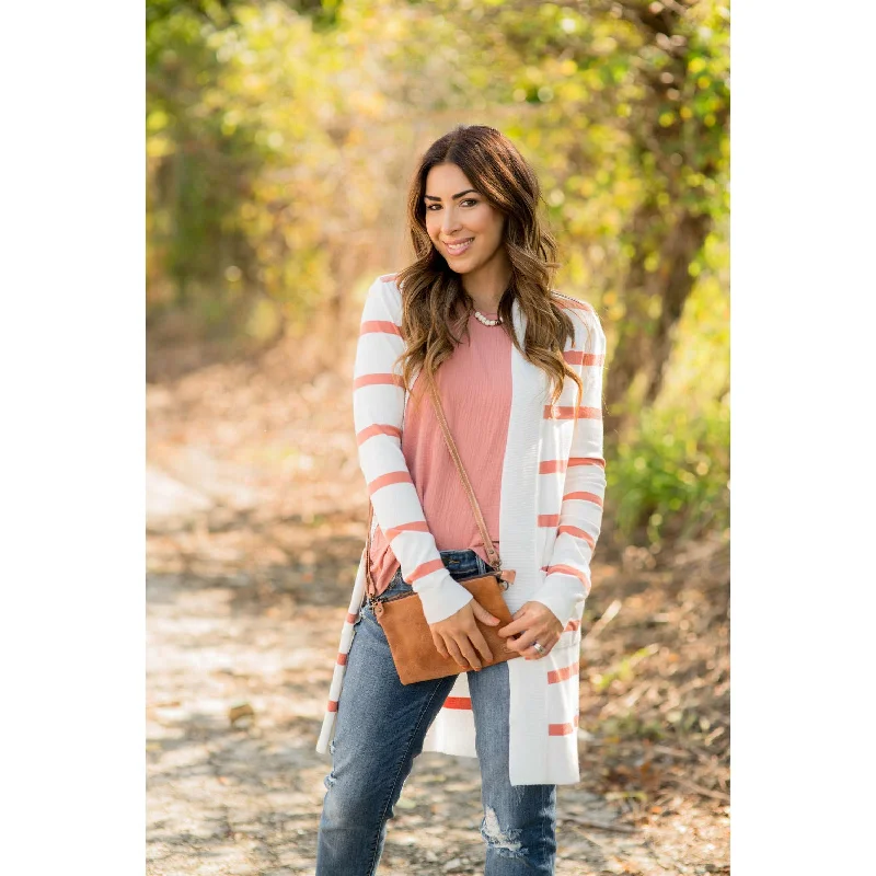 ribbed women cardigan with a classic textureStriped Butter Soft Tunic Cardigan-White ribbed women cardigan with a classic textureStriped Butter Soft Tunic Cardigan-White