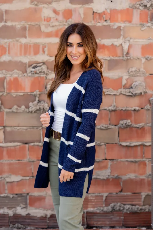 color block women cardigan with bold huesStriped Rugby Cardigan