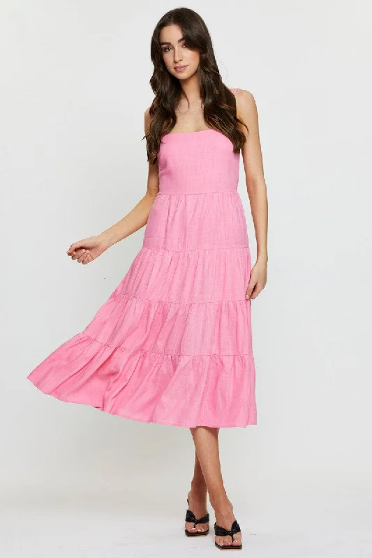 Pink Tiered Dress Midi