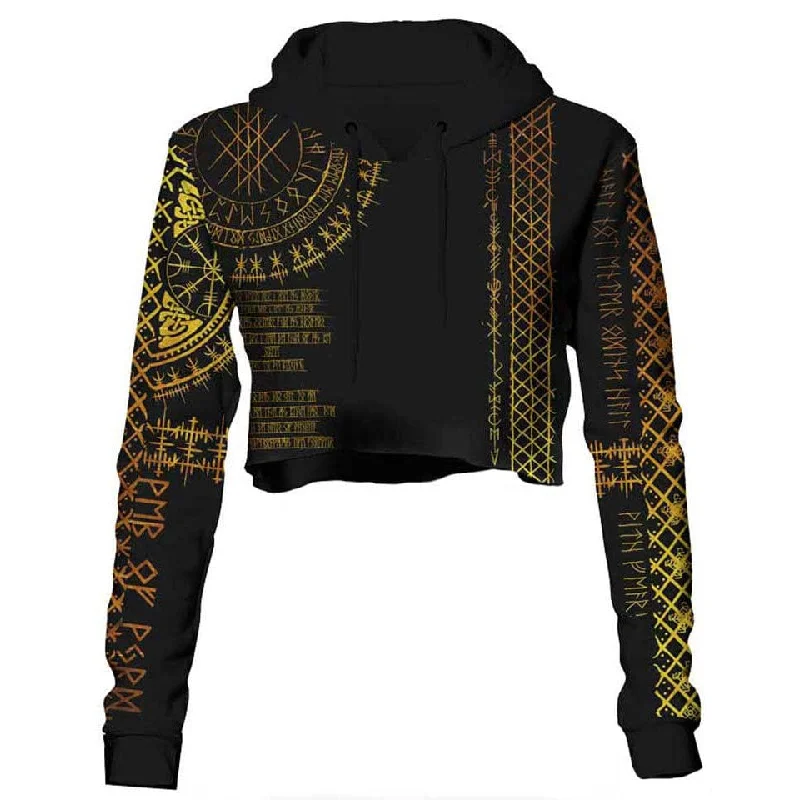 Women's sherpa - lined hoodie for extreme cold weather outdoor activitiesViking Runes Crop Hoodie Women's sherpa - lined hoodie for extreme cold weather outdoor activitiesViking Runes Crop Hoodie