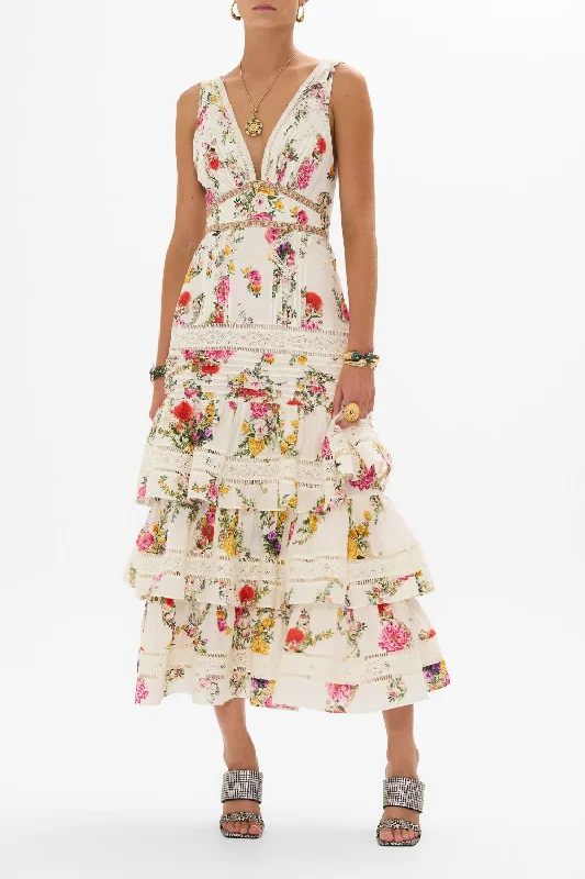 Midi dresses with printed lining for a hidden and stylish detailTIERED RUFFLE HEM DRESS EGYPTIAN ROSE Midi dresses with printed lining for a hidden and stylish detailTIERED RUFFLE HEM DRESS EGYPTIAN ROSE