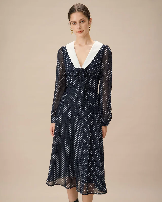 Velvet midi dresses in jewel tones for a glamorous winter eventNavy Contrasting V Neck Chiffon Midi Dress Velvet midi dresses in jewel tones for a glamorous winter eventNavy Contrasting V Neck Chiffon Midi Dress