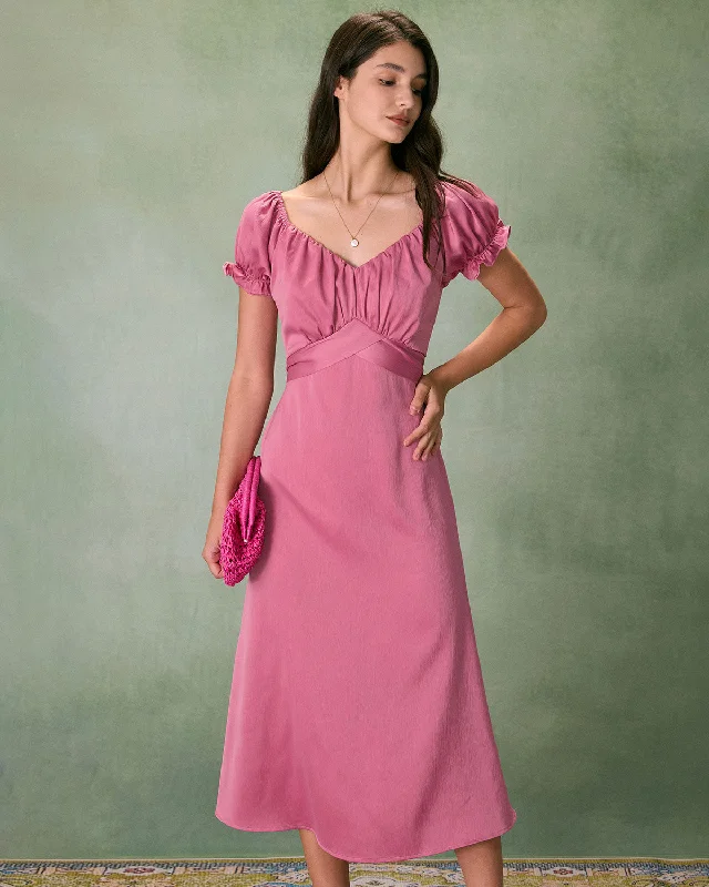 Midi dresses with abstract art prints for an artistic statementThe Pink Sweetheart Neck Ruched Satin Midi Dress Midi dresses with abstract art prints for an artistic statementThe Pink Sweetheart Neck Ruched Satin Midi Dress